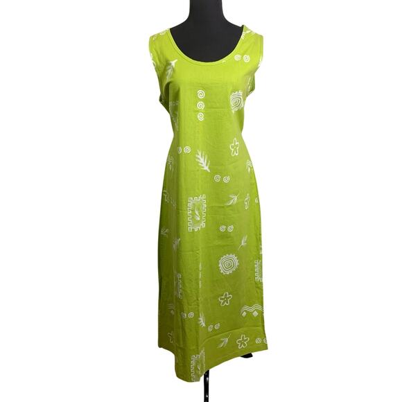 VINTAGE SPS Dress XL‎ Linen Scoop Neck Sleeveless Double Side Slits Tie Back USA - Picture 1 of 11